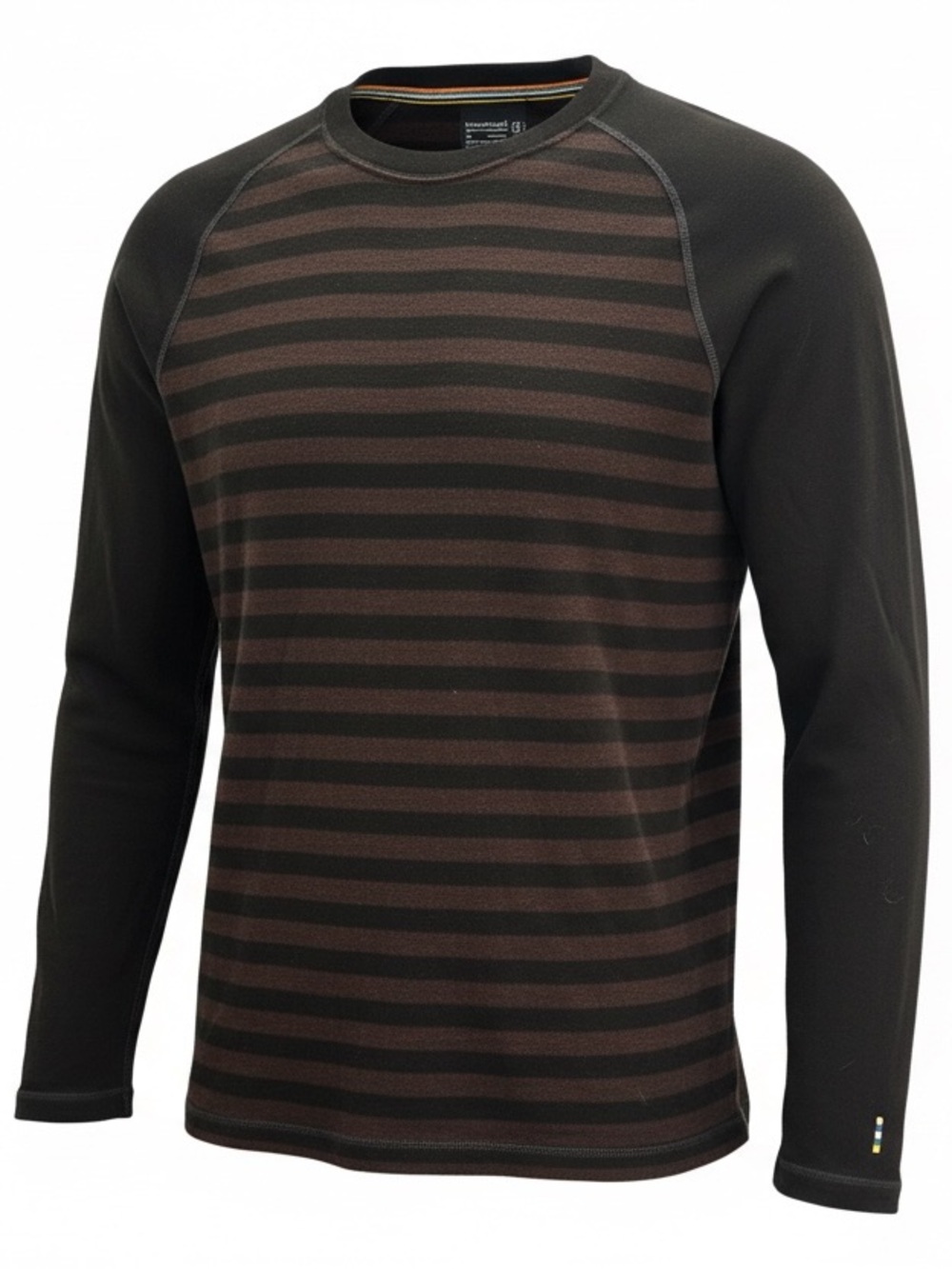 Smartwool 100% Merino Wool Long Sleeve Crewneck Striped Brown and Black Sweater